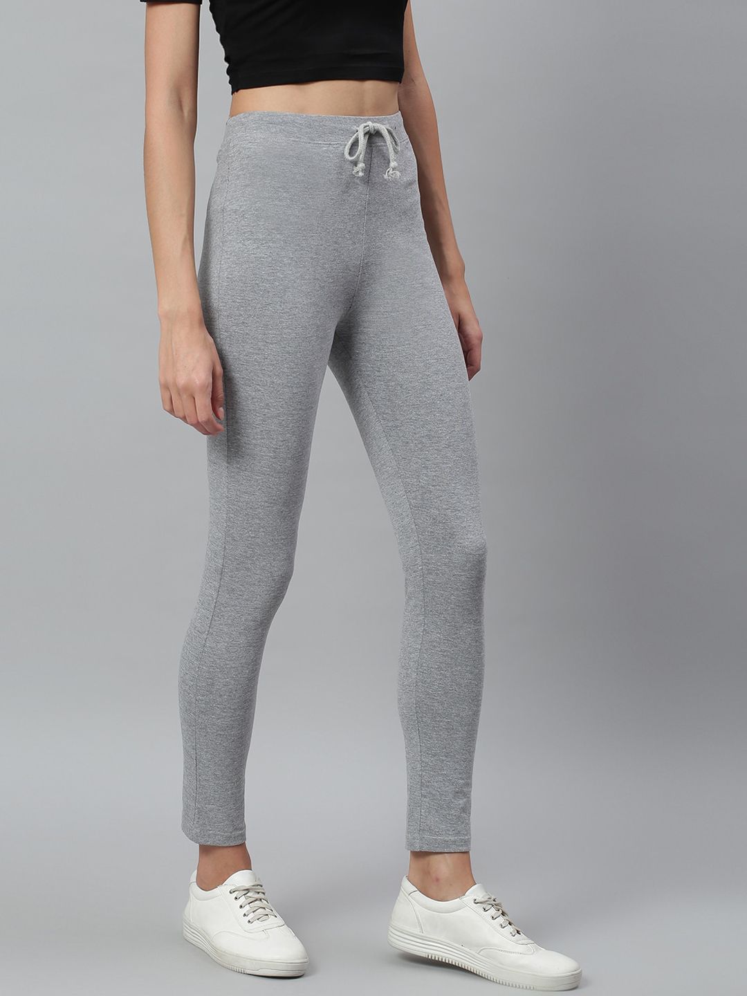 Kotty Women Grey Melange Solid Straight Fit Track Pants