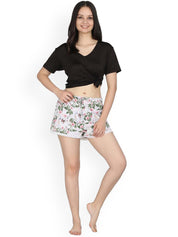 Kotty Women White & Pink Printed Lounge Shorts KTTSLEEPSHORTS235