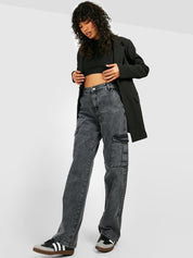 Kotty Women Grey Jean Straight Fit High Rise Light Fade Clean Look Stretchable Jeans