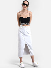 Kotty Women White Solid Denim Straight Skirt