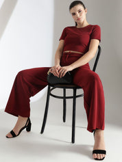 Kotty Maroon Round Neck Top & Trousers
