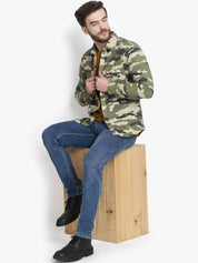Kotty Men Green Camouflage Lightweight Denim Jacket