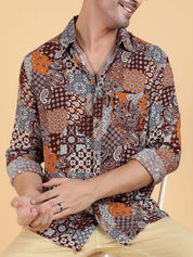 Kotty Men Relaxed Spread Collar Graphic Printed Cotton Casual Shirt