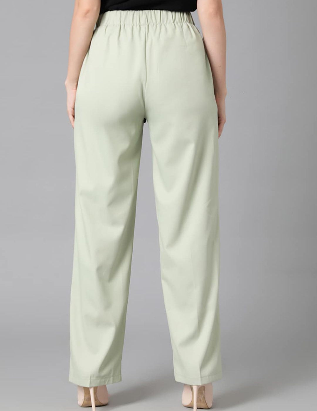 Kotty Women Green Relaxed Straight Leg Straight Fit High-Rise Easy Wash Parallel Trousers