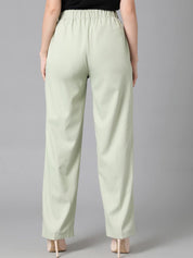 Kotty Women Green Relaxed Straight Leg Straight Fit High-Rise Easy Wash Parallel Trousers