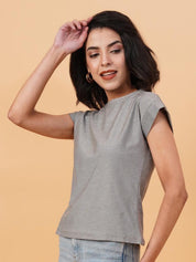 Kotty Grey Round Neck Cap Sleeves Regular T-shirt