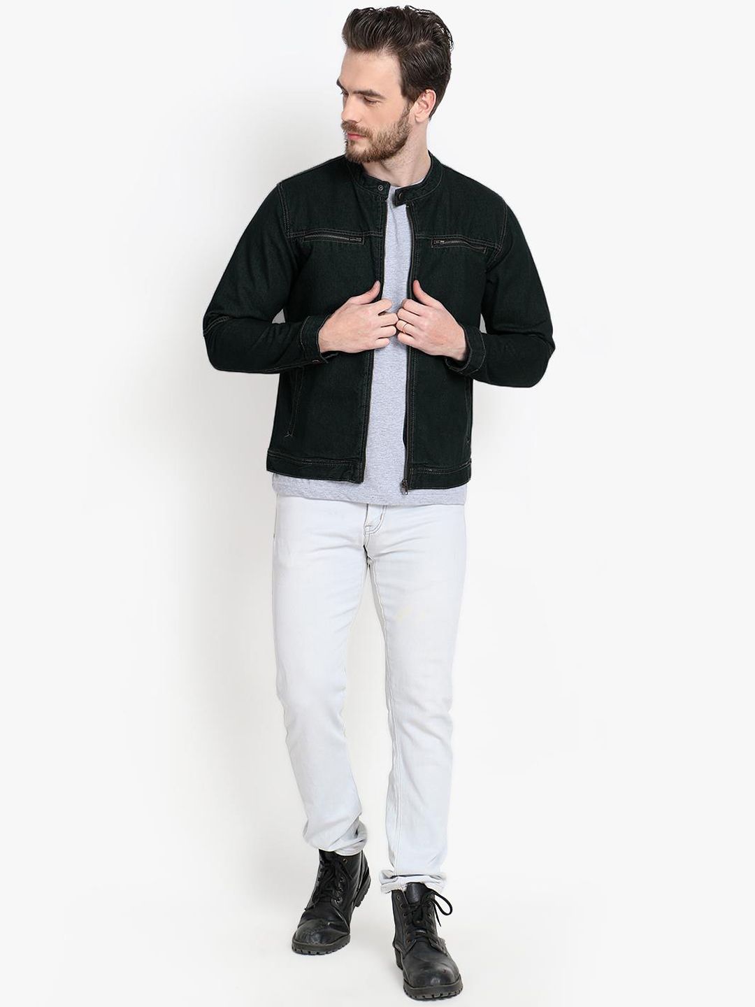 Kotty Men Black Solid Denim Jacket