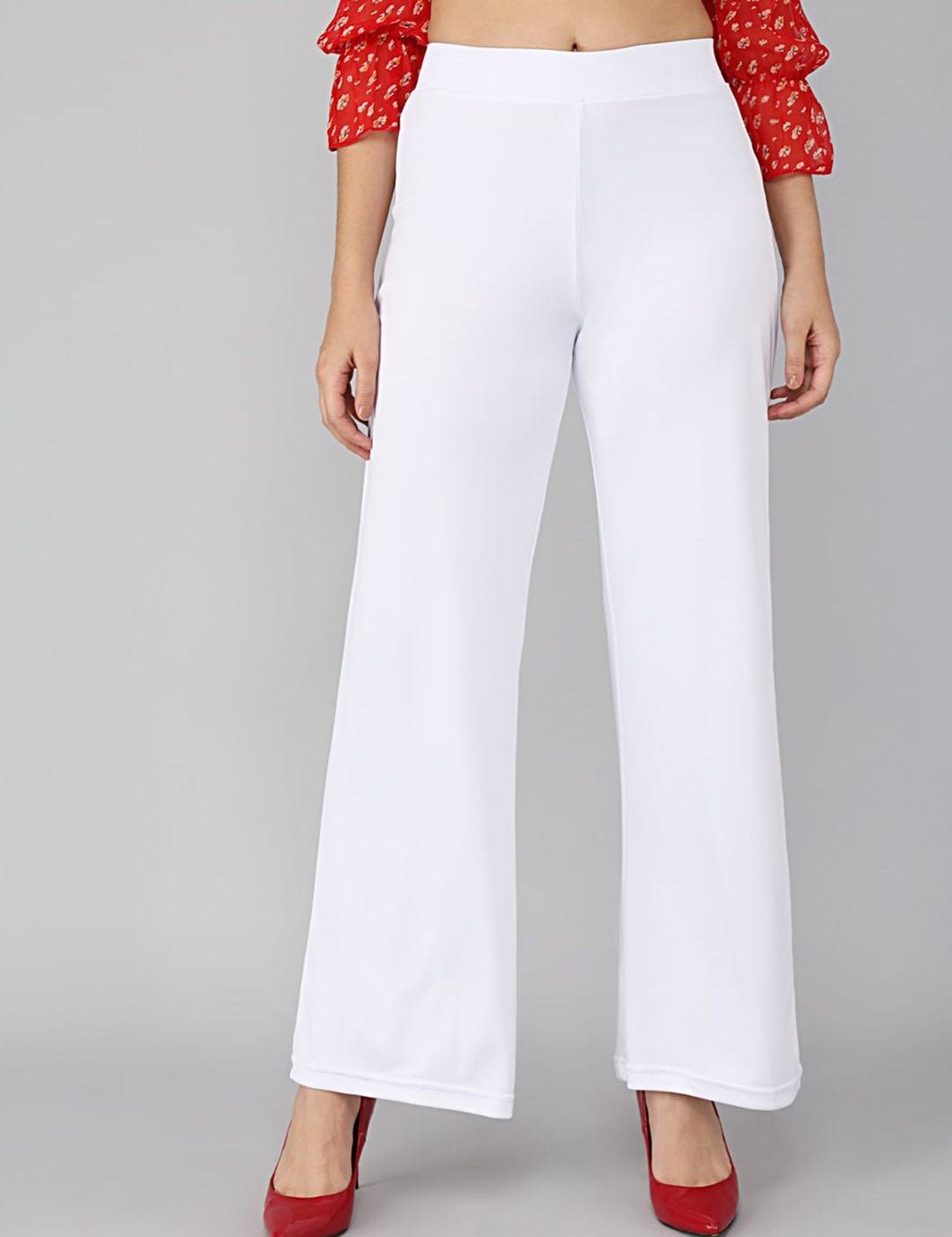 Kotty Women White Solid Flared Fit Parallel Trousers