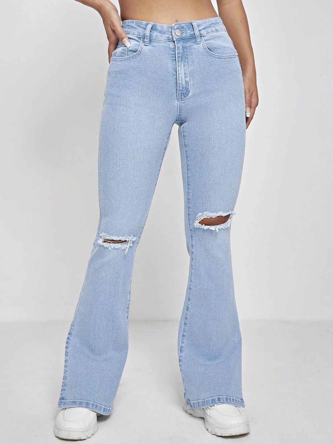 Kotty Women Jean Bootcut High-Rise Slash Knee Stretchable Jeans