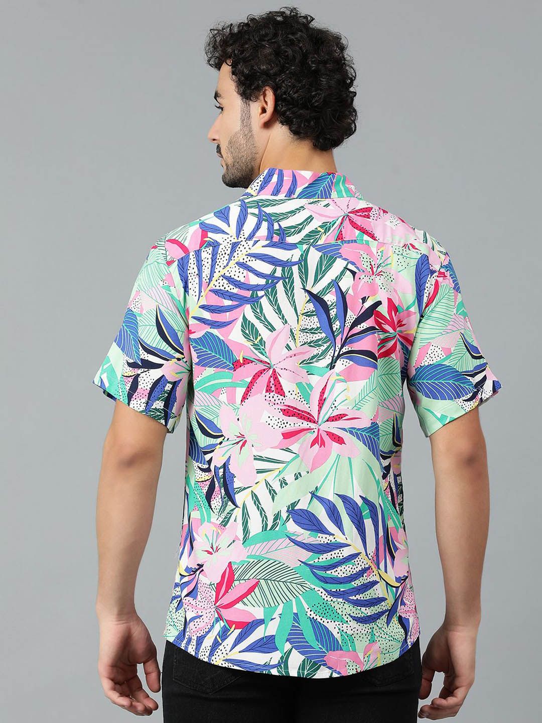 Kotty Men Cuban Collar Floral Printed Casual Shirt