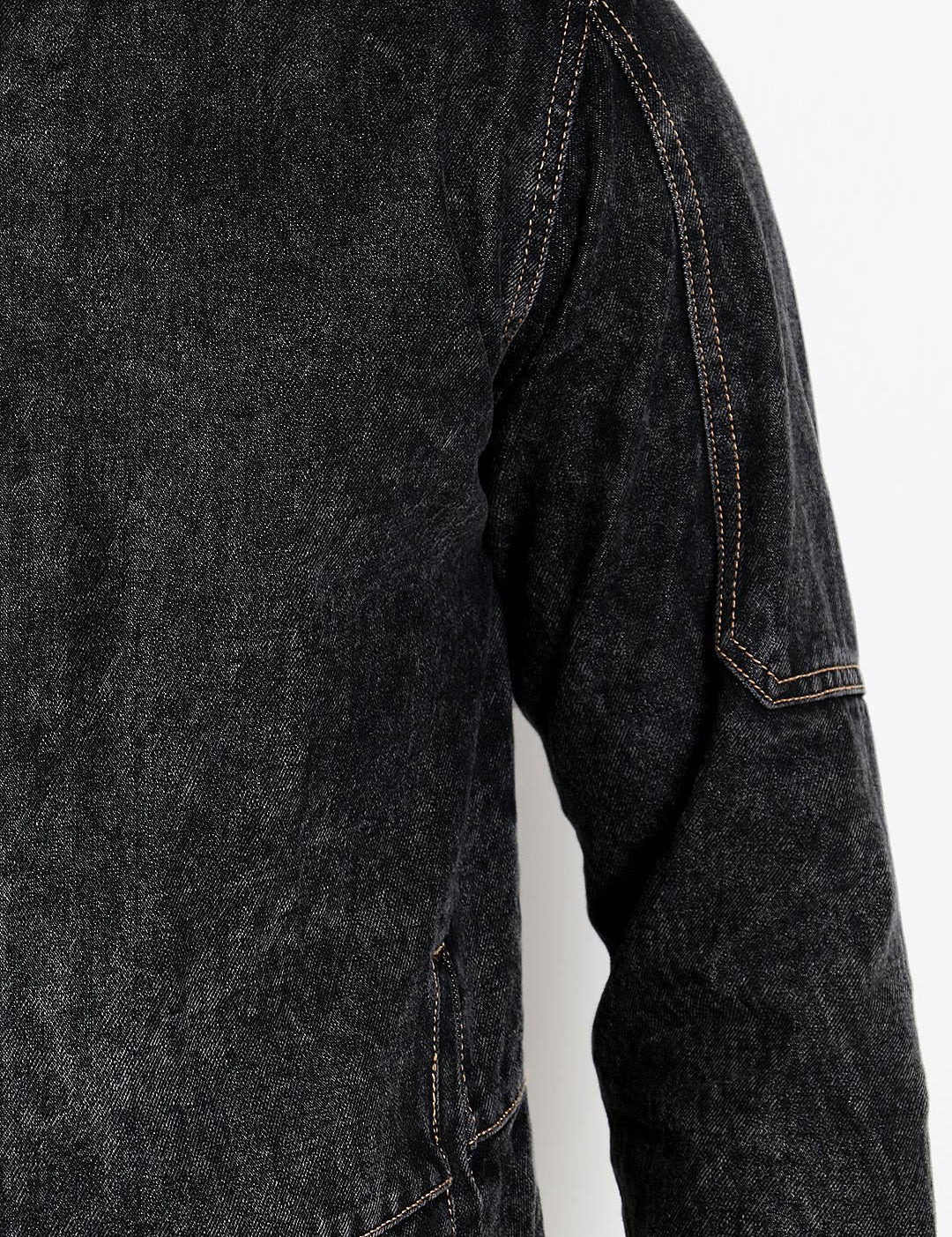 Kotty Men Black Solid Denim Jacket