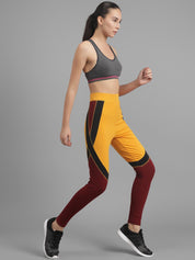 Kotty Women Yellow & Maroon Colourblocked Ankle-Length Tights