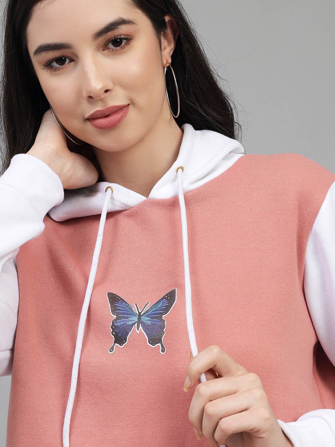 Kotty Women Multicoloured Butterfly Printed Hooded Sweatshirt