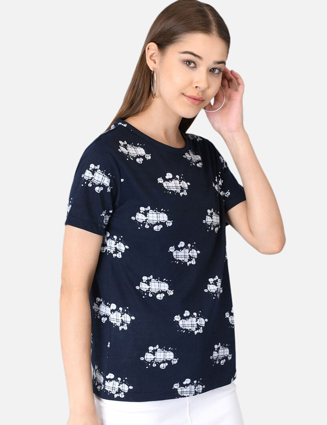 Kotty Women Navy Blue Printed Round Neck T-shirt