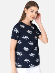 Kotty Women Navy Blue Printed Round Neck T-shirt