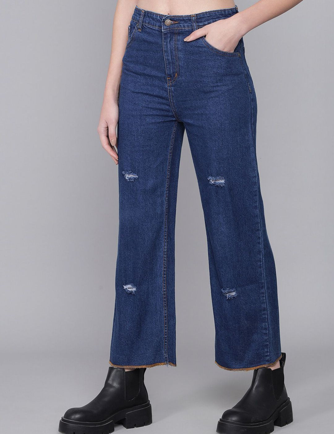 Kotty Women Blue Flared High-Rise Mildly Distressed Jeans