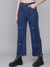 Kotty Women Blue Flared High-Rise Mildly Distressed Jeans