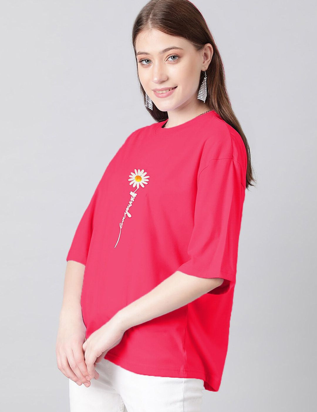 KOTTY Basics Graphic Printed Drop-Shoulder Sleeves Oversized T-shirt