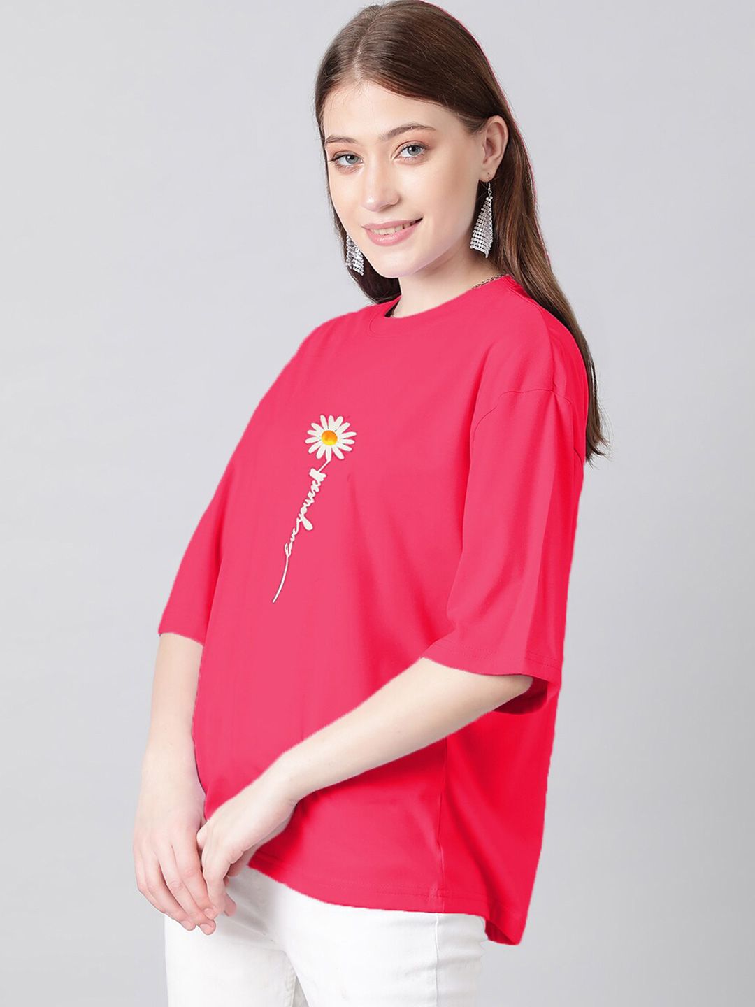 KOTTY Basics Graphic Printed Drop-Shoulder Sleeves Oversized T-shirt