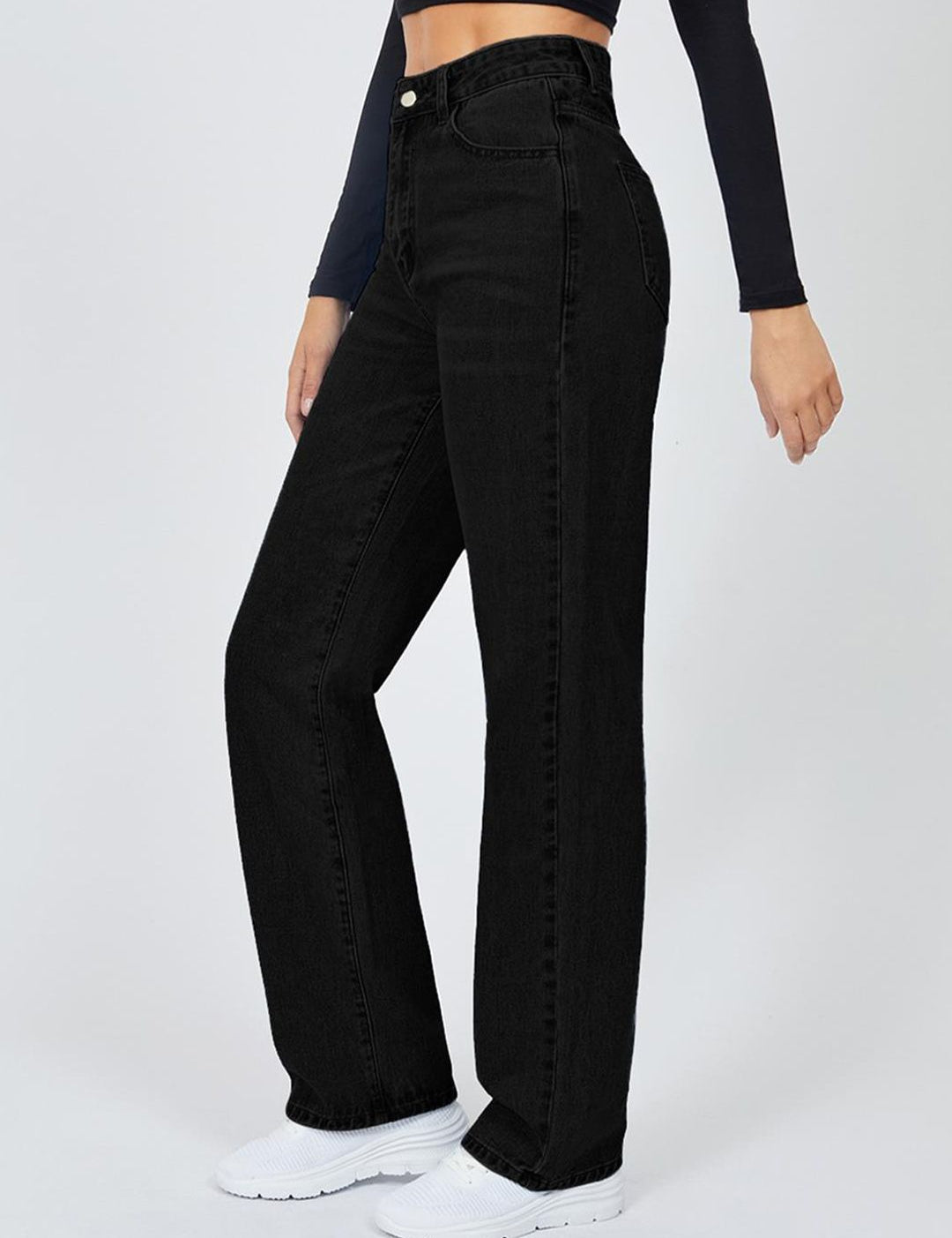 KOTTY Basics Women Jean Straight Fit High-Rise Clean Look Slash Knee Stretchable Jeans