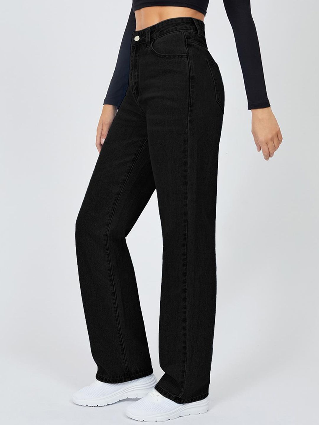 KOTTY Basics Women Jean Straight Fit High-Rise Clean Look Slash Knee Stretchable Jeans