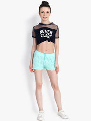 Kotty Women Sea Green Self Design Regular Fit Hot Pants