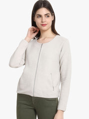 Kotty Women Off-White Self Design Lightweight Tailored Jacket