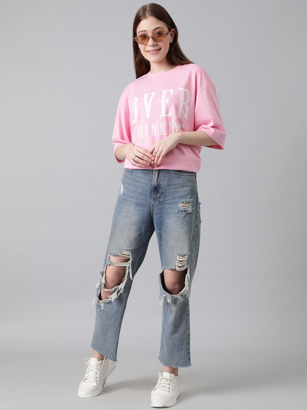 Kotty Typography Printed Drop Shoulder Sleeves Oversized T-shirt