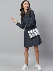 Kotty Women Blue Solid Denim Shirt Dress