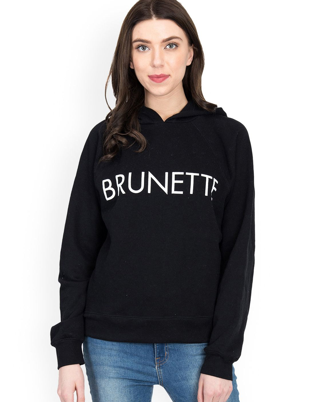 Kotty Women Black Printed Hooded Sweatshirt