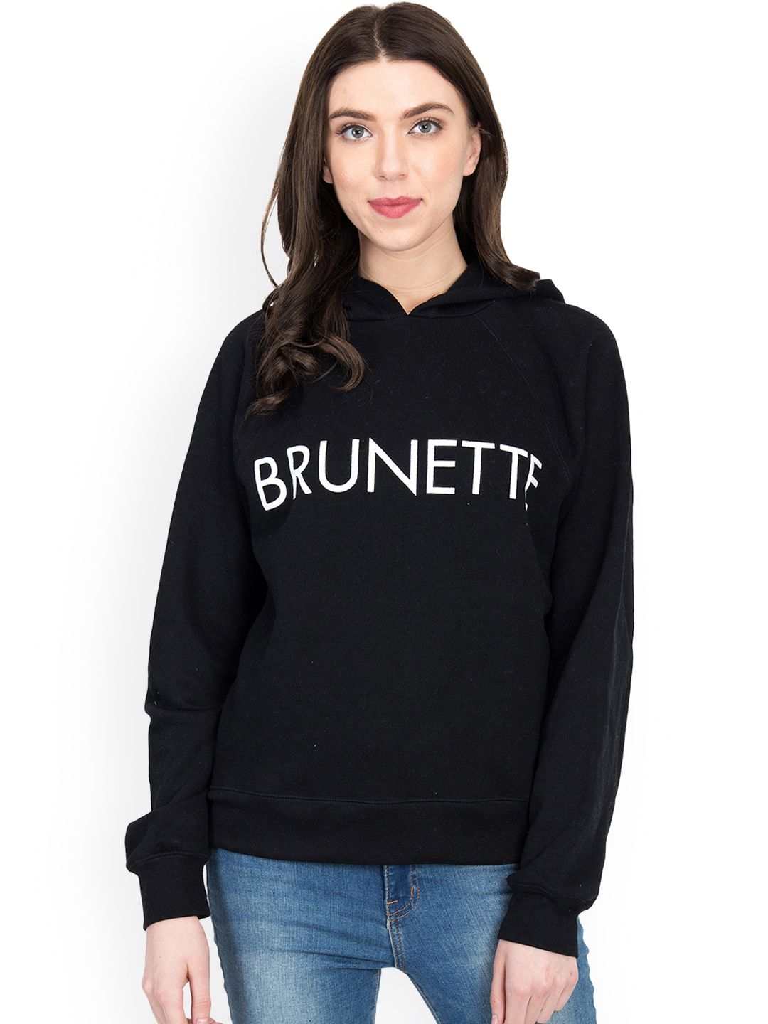 Kotty Women Black Printed Hooded Sweatshirt