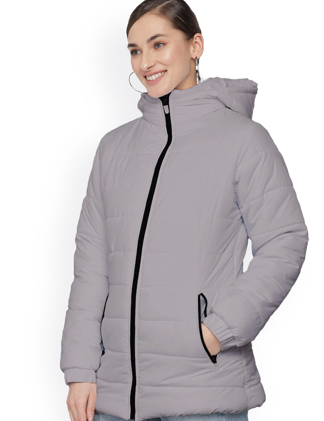 Kotty Women Grey Longline Outdoor Puffer Jacket