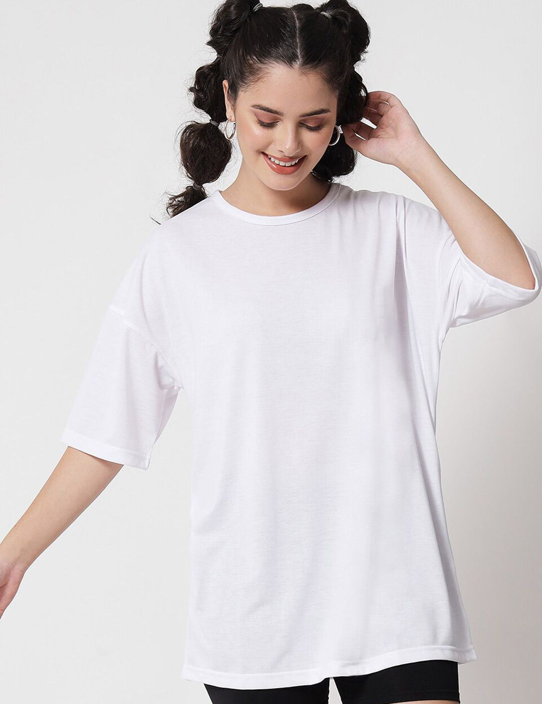Kotty Women White Round Neck Oversized T-shirt