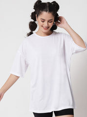 Kotty Women White Round Neck Oversized T-shirt