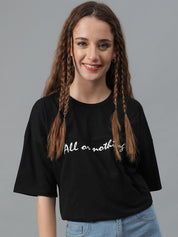 Kotty Typography Printed Round Neck  Drop-Shoulder Sleeves Pure Cotton Oversized T-shirt