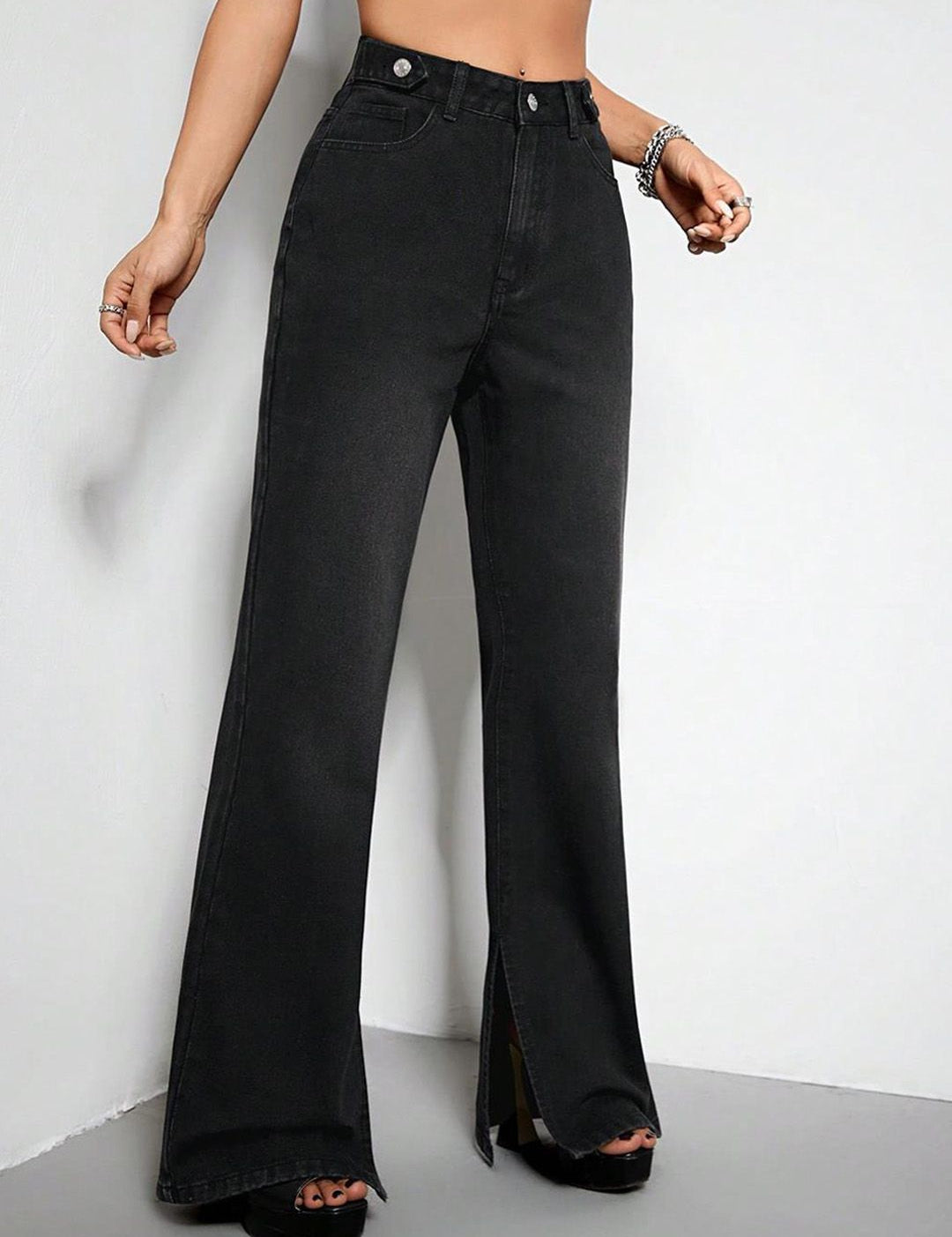 KOTTY Basics Women Black Jean Flared High-Rise Clean Look Stretchable Jeans