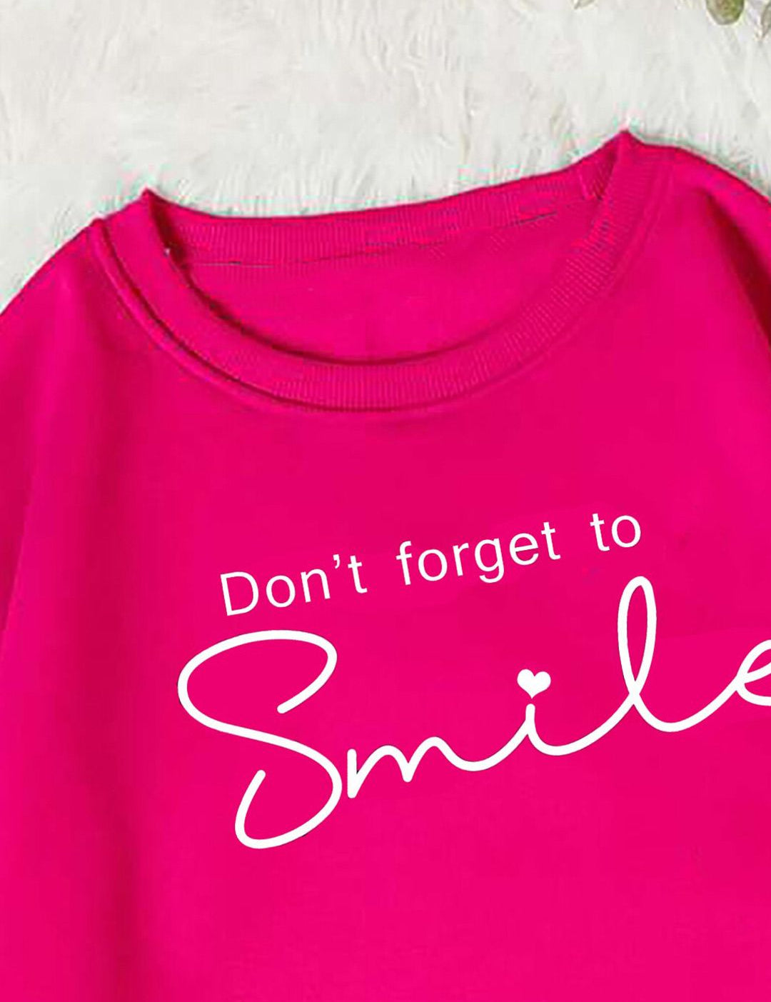 Kotty Pink Typography Printed Long Sleeves Fleece Pullover Sweatshirt
