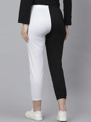 Kotty Women Black & White Colourblocked Straight-Fit Joggers