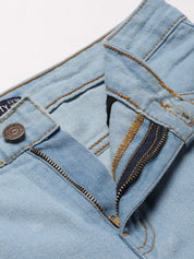 Kotty Women Blue Solid Cotton High Rise Crop Flared Jeans