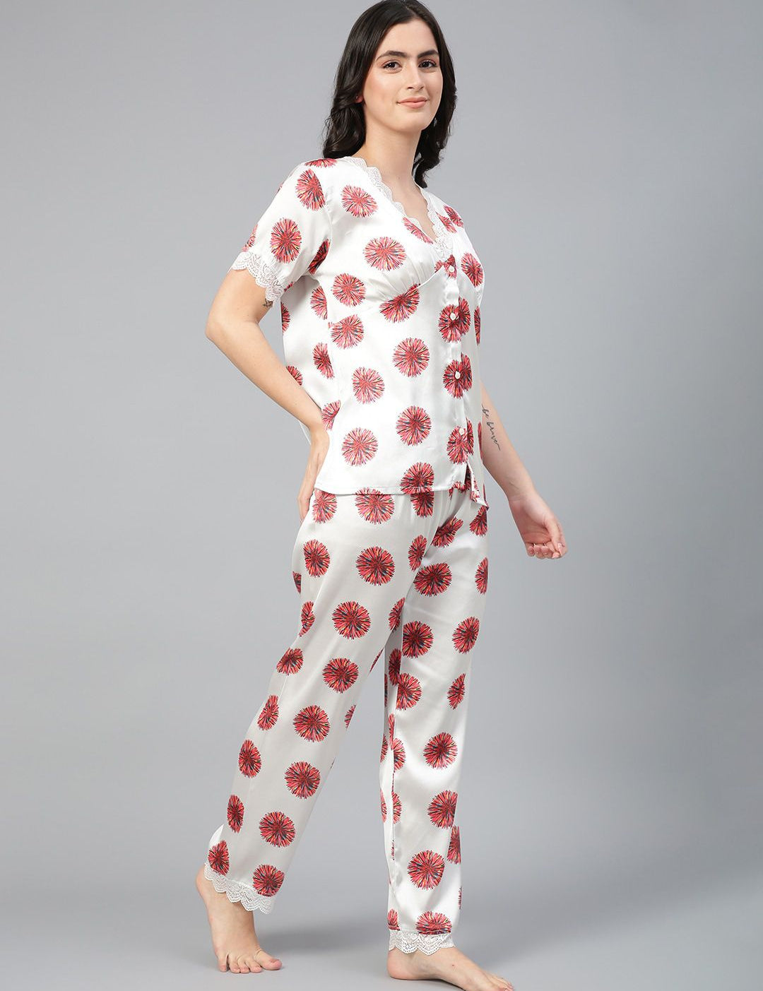 Kotty Floral Printed Satin Night Suit