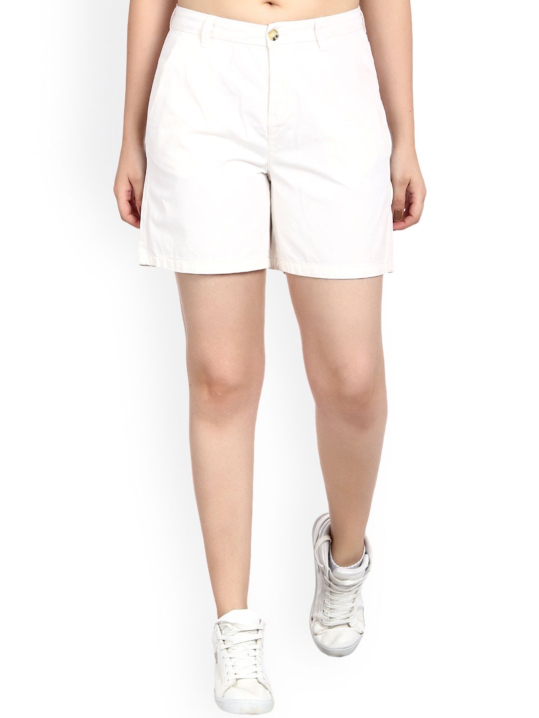 Kotty Women Cream-Coloured Solid Regular Fit Regular Shorts