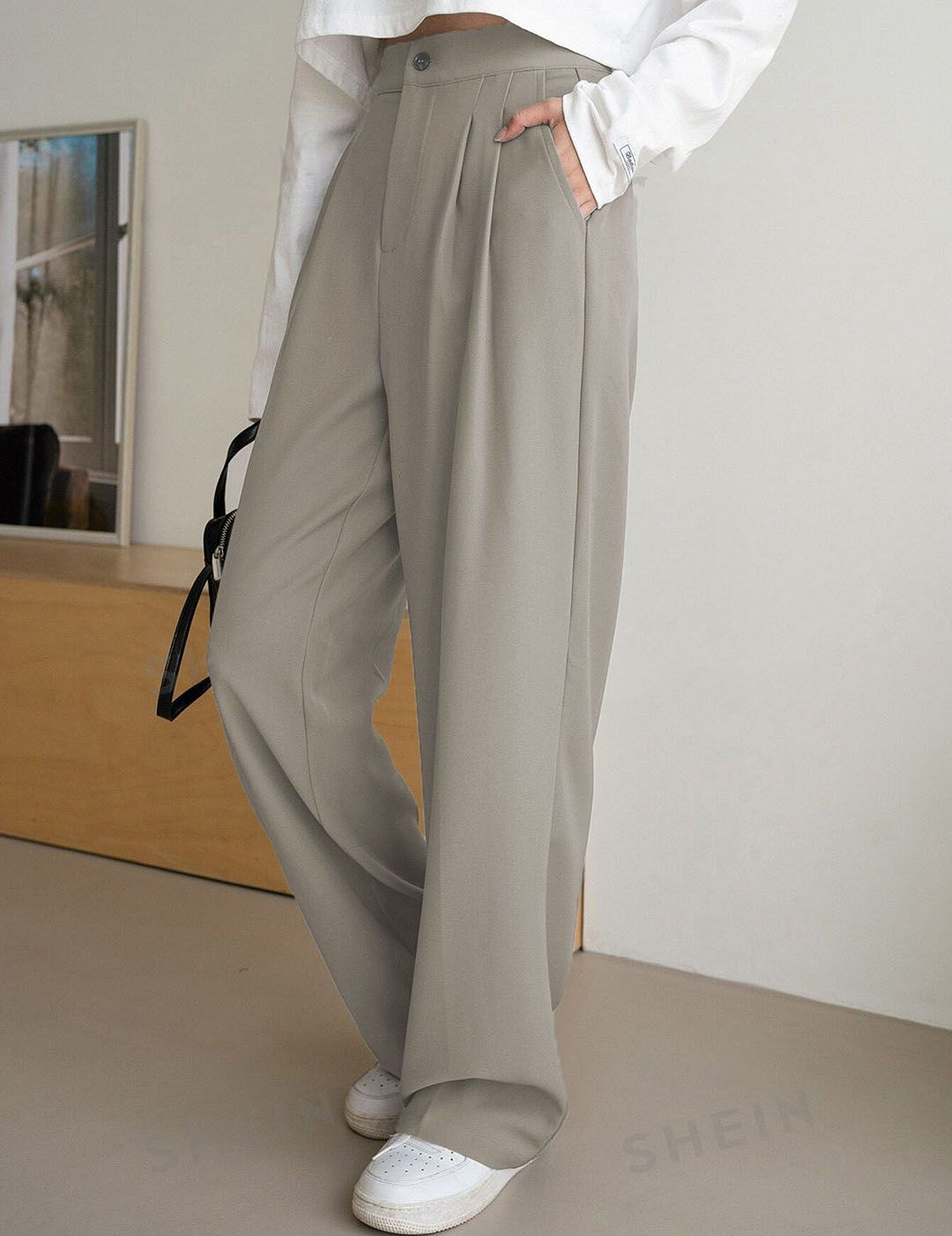 KOTTY BIZwear Women Straight Fit High-Rise Easy Wash Pleated Trousers