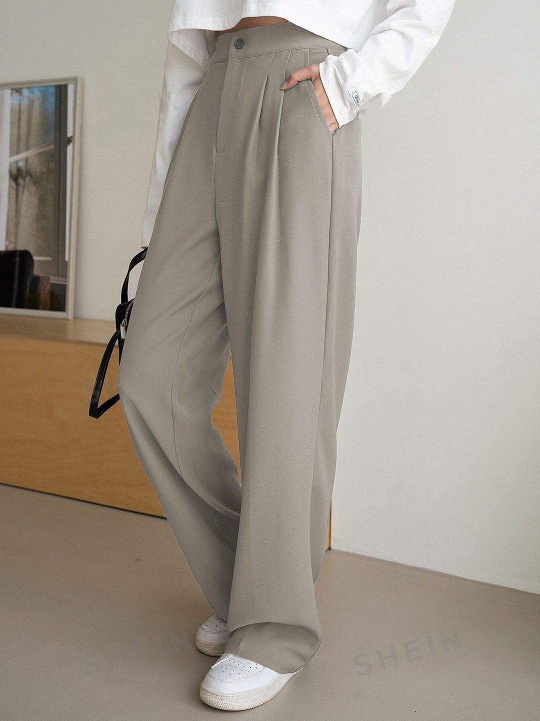 KOTTY BIZwear Women Straight Fit High-Rise Easy Wash Pleated Trousers