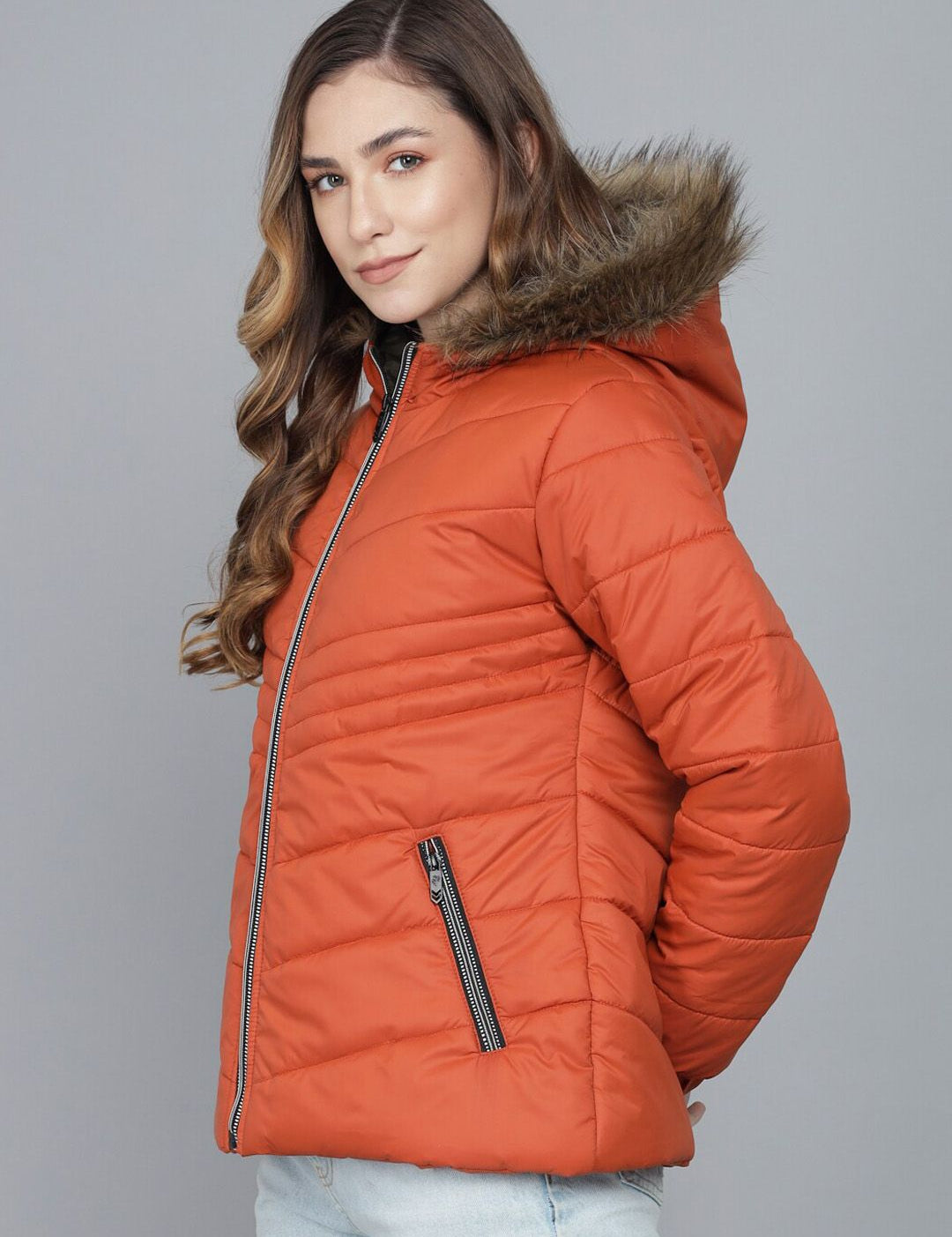 Kotty Women Orange Lightweight Puffer Jacket