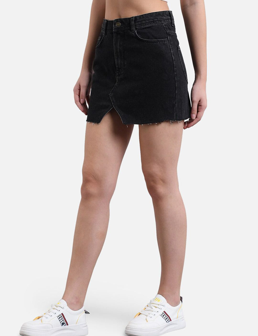 Kotty Women Black Solid Denim Skirt