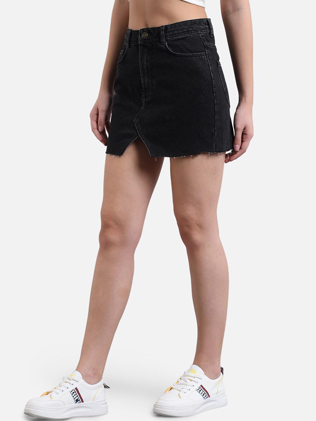 Kotty Women Black Solid Denim Skirt