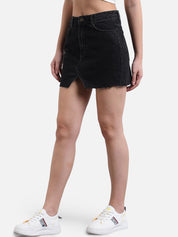 Kotty Women Black Solid Denim Skirt