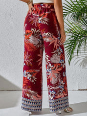 Kotty Women Maroon Floral Printed Relaxed Straight Fit High-Rise Easy Wash Trousers