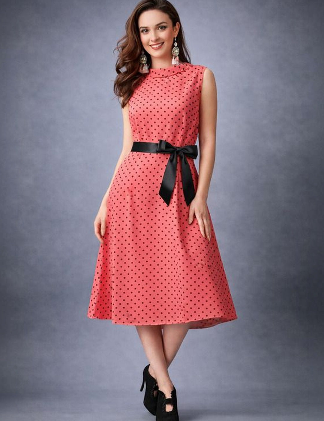 Kotty women printed polka dot midi dress
