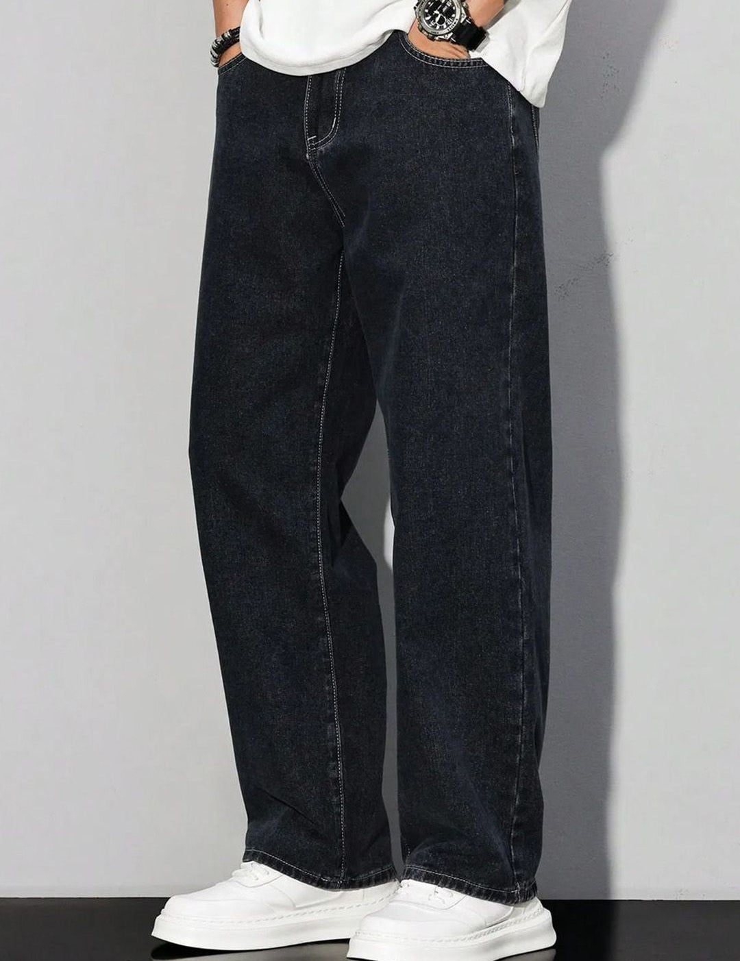 Kotty Men Baggy Mid-Rise Stretchable Cotton Jeans